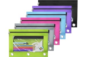 DoDoMagxanadu Binder Pencil Pouches, Pencil Pouch for 3 Ring Binder, Double Pocket Clear Window Pencil Case for Binder, Zippered Pencil Pouches with Rivet Enforced 3 Ring, 12 Pack