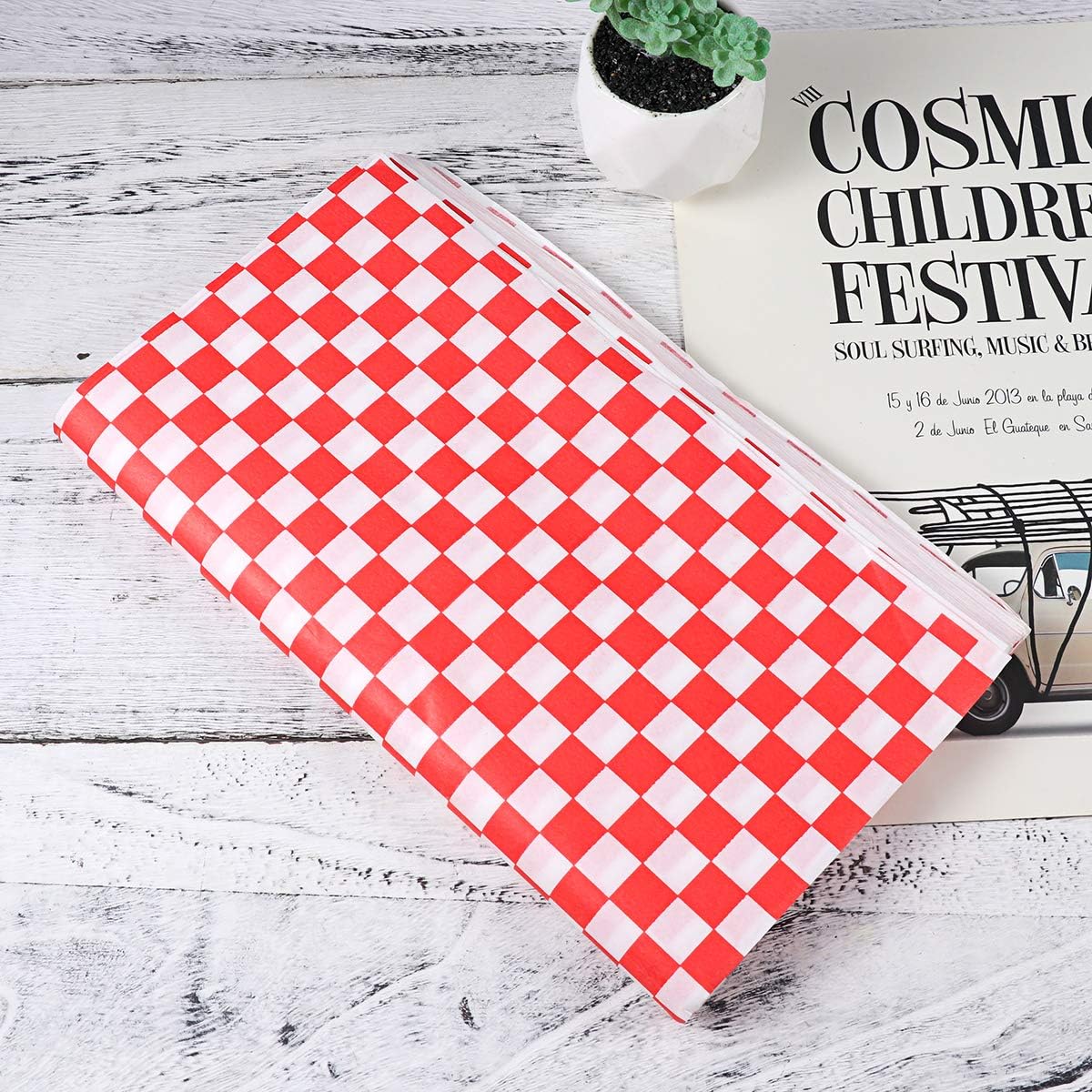 OUNONA - 100 Sheets Chequered Liner and Food Wrap Paper, Grease-Resistant, Wrap for Sandwiches and Hamburgers Red and White - Image 4