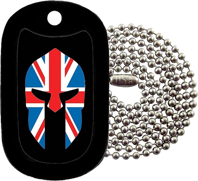 TagZ Military Dog Tags Spartan Helmet British Flag Dog