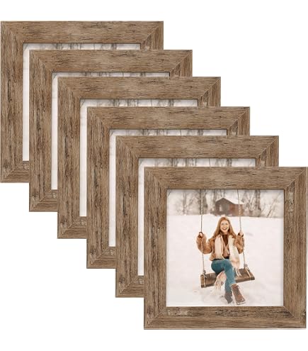 KINLINK 4-Pack 8x8 Inch Solid Wood Picture Frames - Brown, With Mat For 4x4 Or 6x6 Photos, Wall Or Tabletop Display