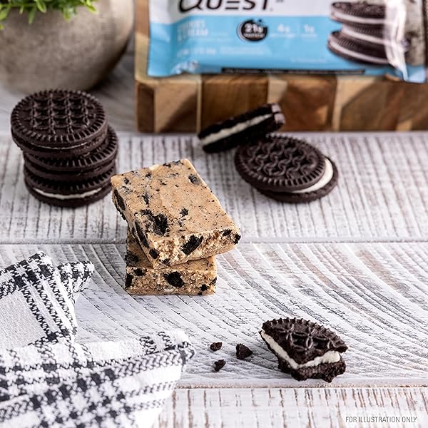 QUEST NUTRITION COOKIES & CREAM PROTEIN BARS, 21G PROTEIN, 1G SUGAR, 4G NET CARB, GLUTEN FREE, KETO FRIENDLY, 12 COUNT