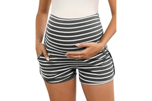 FMEYOA Maternity Shorts Over Belly Comfy Lounge Sleep Pajama Workout Athletic Pregnancy Shorts with Pockets