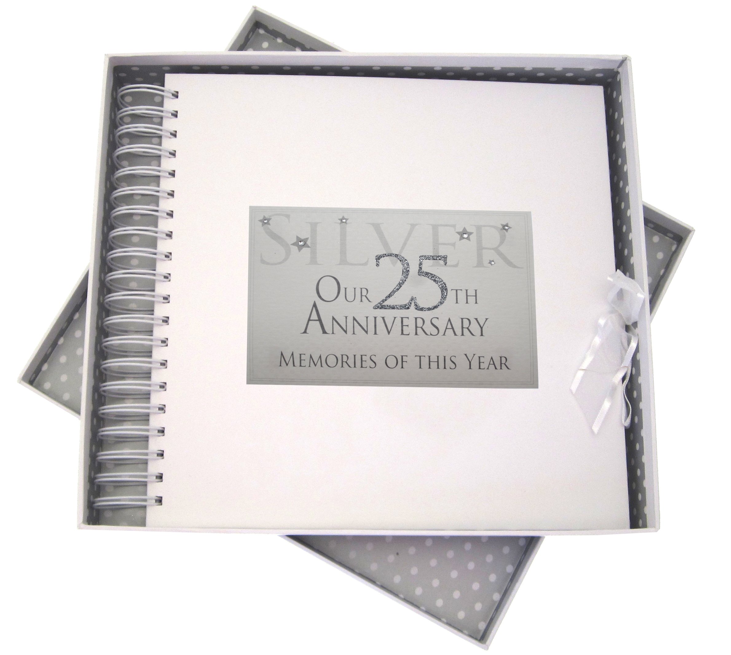 White Cotton Cards 25th Silver Anniversary Year, Card & Memory Book, Glitter & Words, Wood, 27x30x4 cm