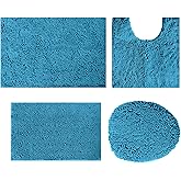 DTXDTech Bathroom Rugs Sets 4 Piece Chenille Bath Mat Sets with Toilet Lid Cover,Water Absorption Bathroom Rug Set with PVC Non-Slip Backing,Machine Washable Bath Rug for Toilet,Bedroom,Lake Blue