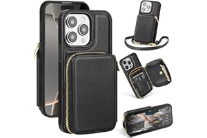 SkyEagle Compatible with iPhone 14 Pro Max Wallet Case for Women【RFID Blocking】 Crossbody Phone Case PU Leather Zipper Handbag Wrist Strap Cover Credit Card Holder,for Apple 14 Pro Max,Black