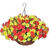 Artificial Fake Hanging Flowers Basket for Outdoors Spring Decoration, 12 Bundles Faux Silk Morning Glory Plants for Outdoor Planters Realistic UV Resistant Artificial Flowers for Outside Porch Garden