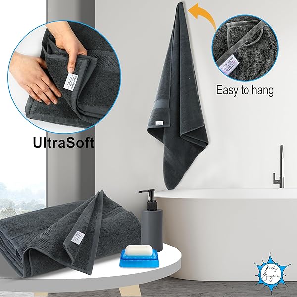 SIMPLY SMYRNA 100% TURKISH COTTON ZERO TWIST HIGH ABSORBENT SUPER SOFT TURKISH BATH TOWELS -CHARCOAL GREY (ANTHRACITE), CREAM,WHITE, LIGHT GREY, BEIGE – 6PCS TOWEL SET (BEIGE)