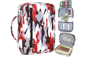 JIANYA Kids Bible Case Bible Cover for Boys, Scripture Bag for Boys Bible Carrier for Kids with Handle and Zippered Pocket, Camo Red