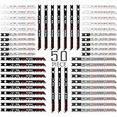 50PCS U-Shank Jigsaw Blades Set with Storage Case, Contractor Assorted HCS/HSS Jig Saw Blades for Wood, Plastic and Metal Cutting, 6T 8T 10T 12T 20T 21T