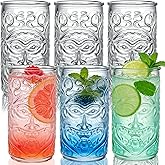 Pumtus 6 Pack Tiki Glasses, 18 OZ Clear Tiki Cocktail Cups, Exotic Tropical Shot Drink Mug, Old Fashioned Hawaiian Party Glasses, Mixed Drinking Tumbler for Tiki Bar, Lemonade, Ice Tea