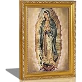 Gold Framed Our Lady Wall Art Our Lady of Guadalupe Wall Decor Religious Catholic Poster Painting Picture Virgin Mary in Prayer Canvas prints for Altar Living Room Bedroom Decoration 9X11in
