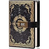 Vintage Leather Journal Notebook with Combination Lock, A5 Embossed Flower Secret Diary Ruled Lined Paper for Writing, Gift for Women Girls Children (Black)