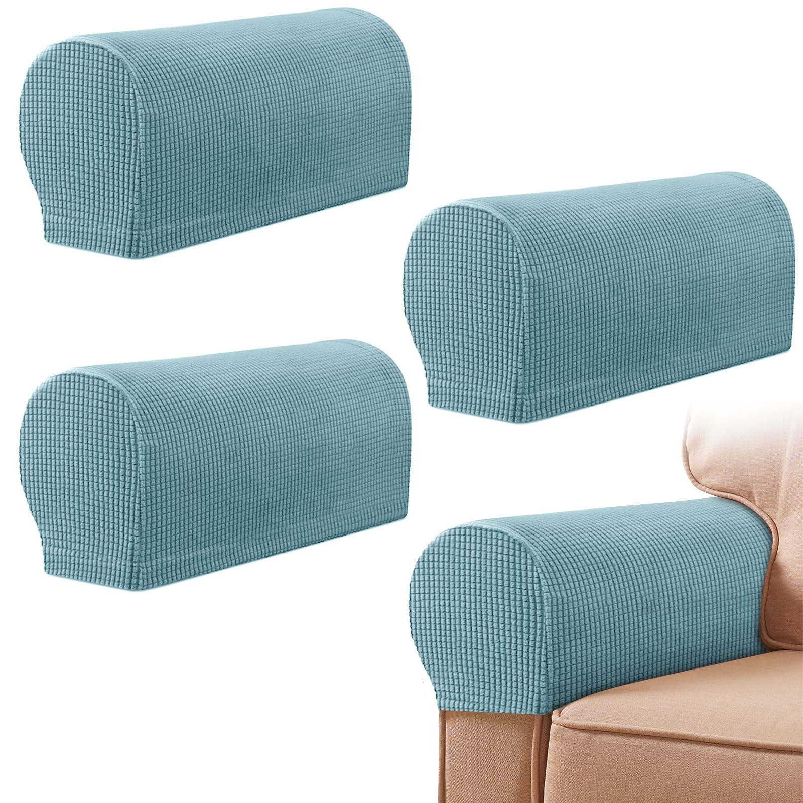 Armrest Chair Covers, Set of 4 Stretch Armchair Covers for Arms，Spandex Polyester Sofa Arm Caps Non Slip Armrest Covers for Chairs Furniture Protector Armchairs Sofa Couches Recliner (Light Blue)