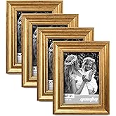 Yaetm 5x7 Gold Picture Frame Set of 4, 1.4” Wide Molding & Rustic Gold Photo Frames 5 x 7 with HD Tempered Glass, Display on Tabletop & Wall Mounting, 4 Pack