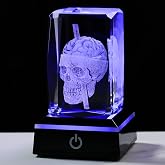 Qianwei 3D Crystal Skull Decor- Halloween Skull Light Witch Figurines Occult Medieval Goth Satanic Home Desk Glass Skull Decor Witchy Gifts Horror Lilith Statue
