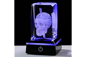 Qianwei 3D Crystal Skull Decor- Halloween Skull Light Witch Figurines Occult Medieval Goth Satanic Home Desk Glass Skull Decor Witchy Gifts Horror Lilith Statue