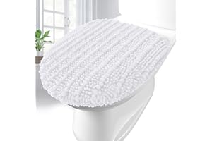 Arotive Soft Chenille Bathroom Toilet Lid Cover 17.5x15, Machine Washable Seat Covers, Stays in Place Non-Slip Backing, Fits Most Round, Elongated and Oblong Lids, Accessories Decor, White