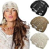 Newcotte 3 Pcs Crochet Slouchy Beanie Hat Women Handmade Knit Floral Summer Skull Cap Stretchy Lightweight Cotton Cutout