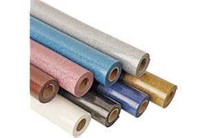 HTVVETUR Glitter Heat Transfer Vinyl Bundle - 8 Pack 12'' x 3FT Glitter HTV Vinyl Rolls - Easy to Cut & Weed for Vinyl Heat Transfer Design - Glitter HTV Rolls Bundle with 8 Assorted Colors