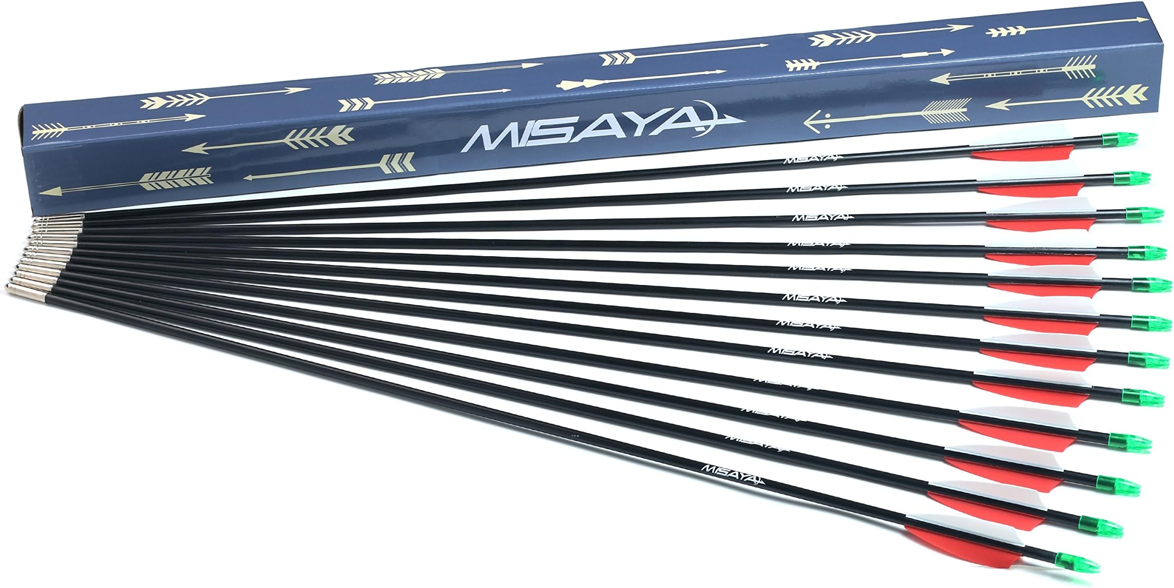 Misayar 12 Pcs 28 Inch Fiberglass Arrows Fletched 3 Inch Vane with Stainless Steel Bullet tip for Recurve Compound Bow Targeting Pratice Arrows