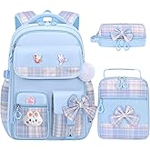 NSEQB Girls Backpack,Kids School Backpack With Lunch Box Pencil Case Set,Cute Childrens Schoolbag For Girls