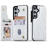 ZCDAYE for Samsung Galaxy S22 Wallet Case with Card Holders,PU Leather Double Magnetic Clasp Kickstand Trendy Girly Women Case for Samsung Galaxy S22,Blue Flowers