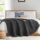 L'AGRATY Chunky Knit Blanket Throw - Soft Chunky Throw Blanket 50x60: 100% Hand Kintted Chenile Crochet Throw Blanket for Couch - Large Cable Knit Chunky Blanket for Home Decor(Dark Grey)