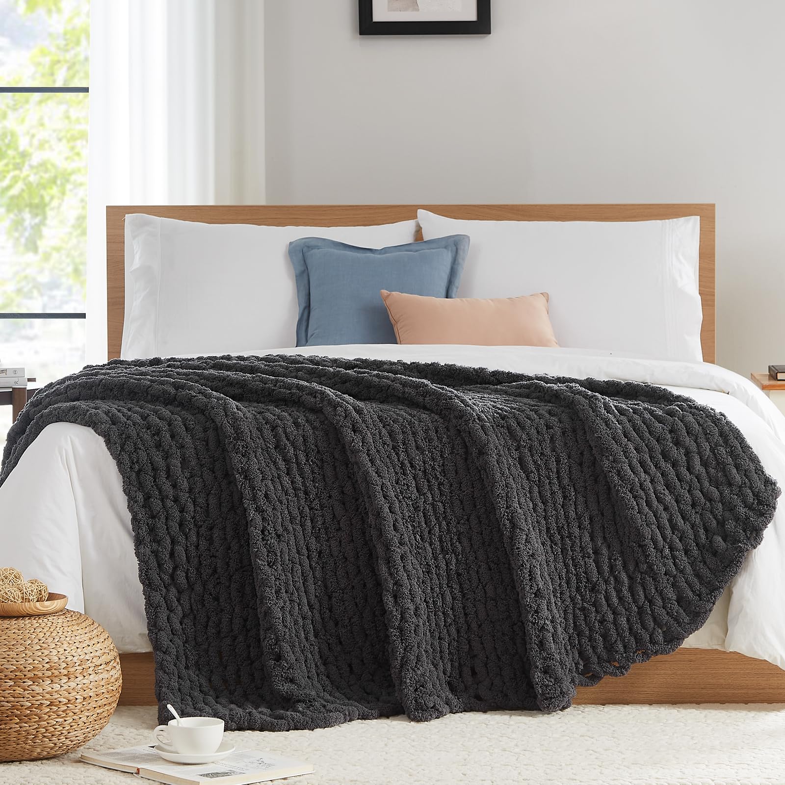 L'AGRATY Chunky Knit Blanket Throw - Soft Chunky