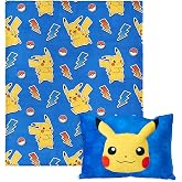 Northwest Pok&eacute;mon Pika Pika Pikachu Plush Blanket 50" x 60" with 3D Plush Pocket Pillow 14" x 20" - Soft Pokemon Gifts for Boys and Girls- Comfy and Cozy Blanket Set