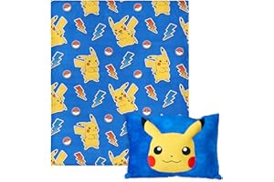 Northwest Pokémon Pika Pika Pikachu Plush Blanket 50" x 60" with 3D Plush Pocket Pillow 14" x 20" - Soft Pokemon Gifts for Boys and Girls- Comfy and Cozy Blanket Set