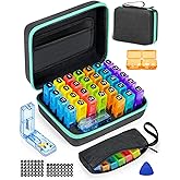 FRIWOLE Monthly Pill Organizer 2 Times a Day, with Weekly Pill Bag, Portable Hard Shell, Pill Cutter, Plastic Opening Pick, Monthly & Weekly Stickers, Convenient Medication Management and Tracking