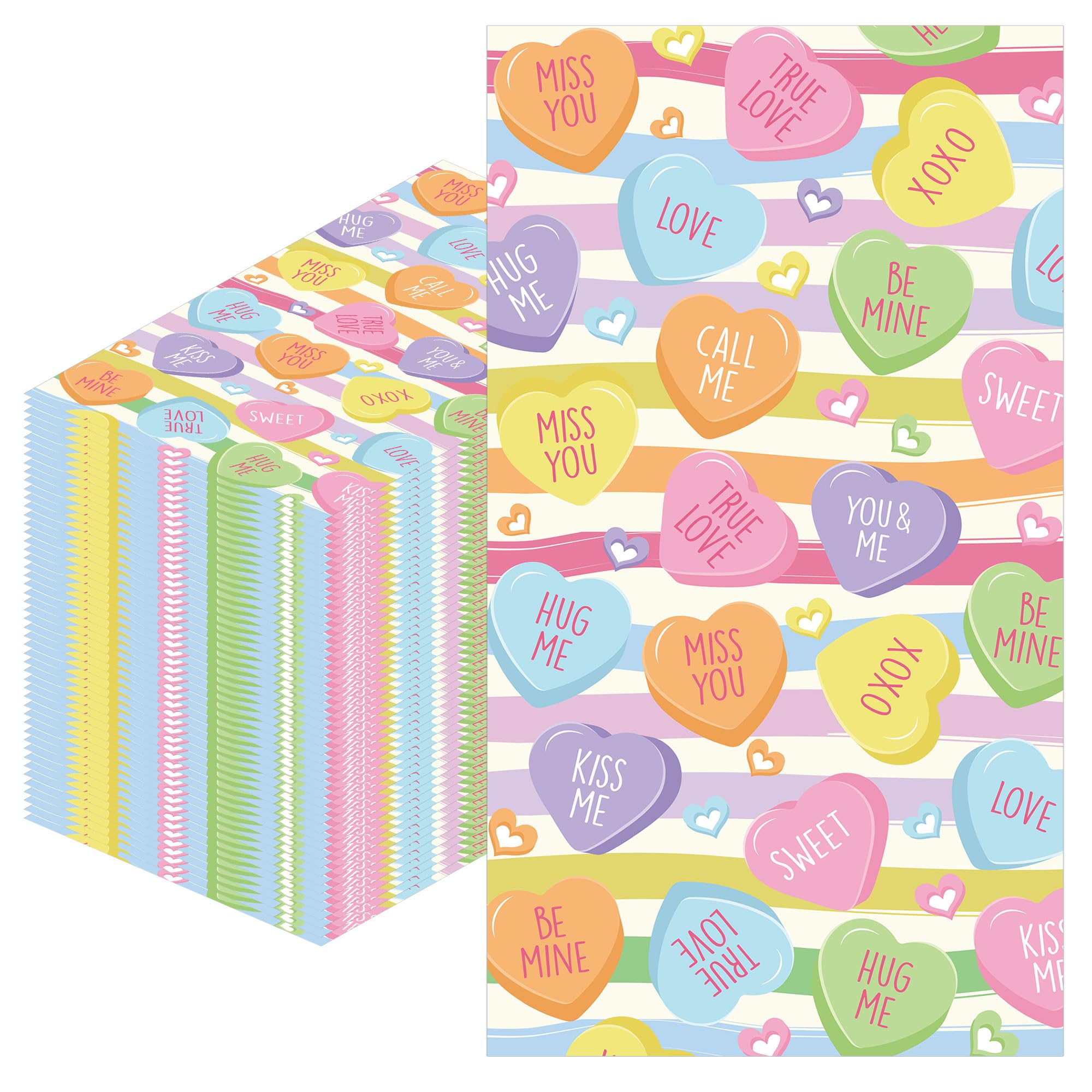 Photo 1 of 100 Pcs Valentines Day Napkins, Conversation Heart Valentines Day Cocktail Napkins, Colorful Love Message Party Supplies Disposable Paper Napkins for Table Decorations (7.9" × 4.3" Fold)