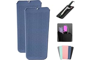 NINWOD 2 Pcs Professional Silicone Heat Resistant Mat Pouch for Curling Iron, Flat Iron and Other Hot Tools, Portable Travel Mat and Cover for Hair Styling Tools with Hanging Hole (2PCS Blue)