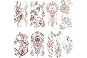 Aresvns Henna Tattoo, 9 Sheets Henna Stickers, Waterproof Brown Henna Tattoo Stickers for Women
