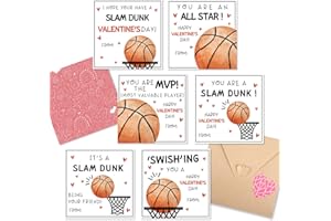 VAINECHAY Valentines Day Cards for Kids Classroom - 48 Pack Basketball Valentine Cards for Class Exchange - School Valentine's Greeting Cards for Boys with Envelopes & Heart Stickers, 4.3 * 4.3 inch