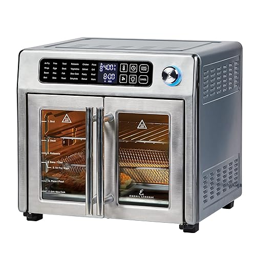 Emeril Lagasse Extra Large French Door Air Fryer Toaster Oven Combo, 24 Cooking Functions and Digital Controls, 7 Accessories Included, Stainless Steel Finish, 26QT Capacity