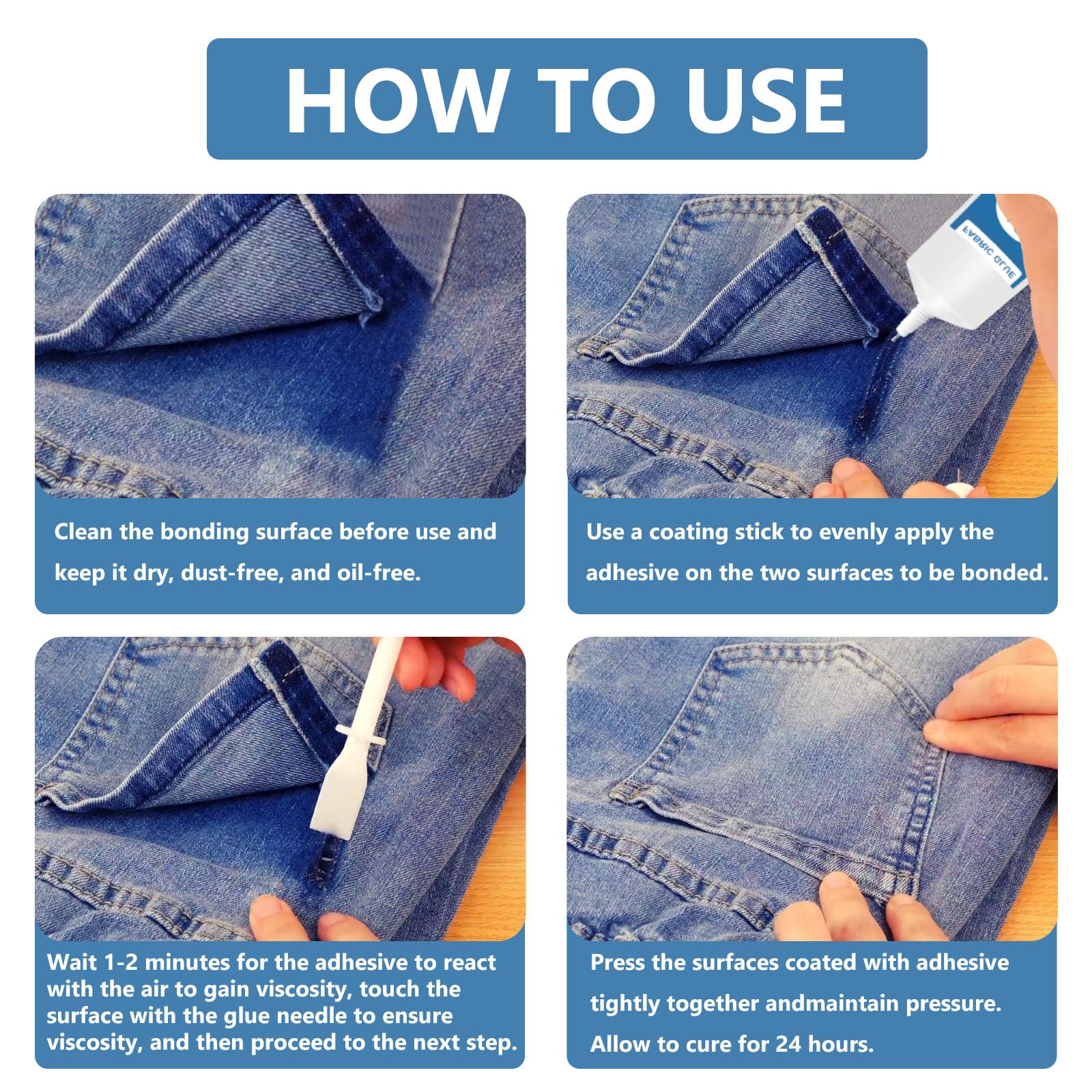 INNOVAYOU 120ml Textilkleber, Transparent Weich Keine Nähte Erforderlich, Textilkleber Waschmaschinenfest für Baumwolle, Leder, Flanell, Denim und Polyester 5