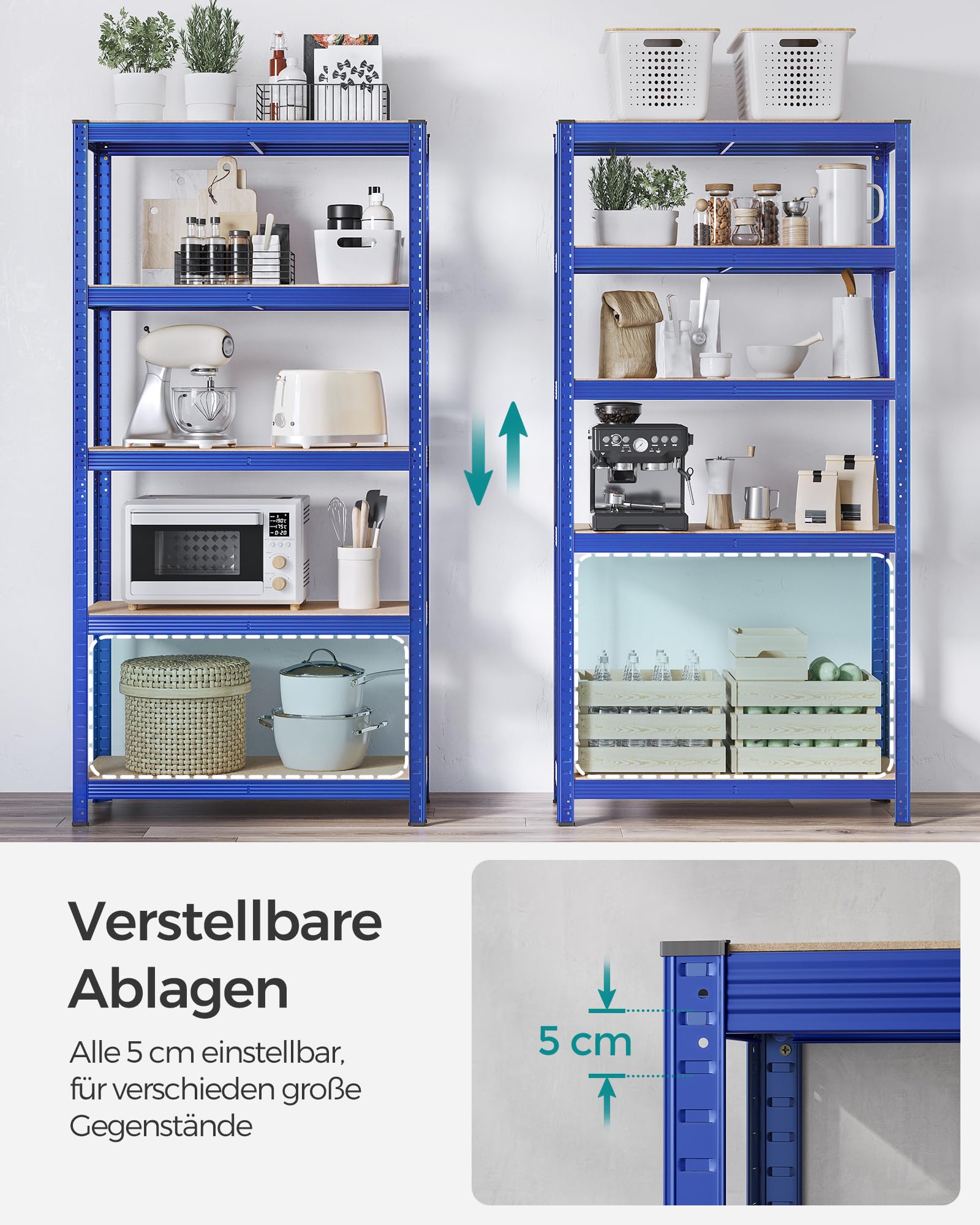 SONGMICS Schwerlastregal, 2er Set, Kellerregal, Lagerregal, 40 x 90 x 180 cm, Regal mit Stahlgestell, jeweils bis 875 kg belastbar, 5 verstellbare Ablagen, blau GLR040Q02 4