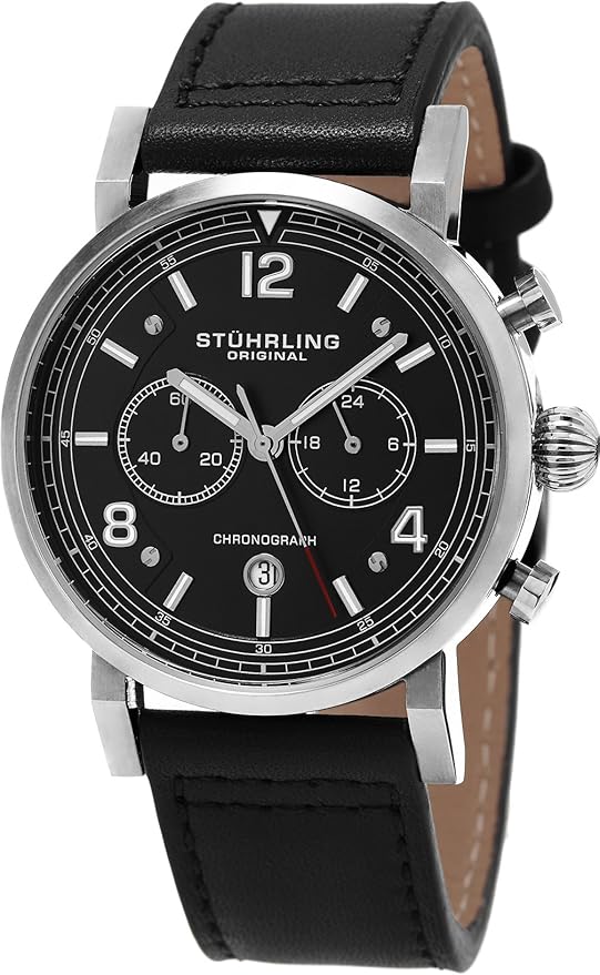 Stuhrling Original Aviator Men's Quartz Watch with Black Dial Analogue