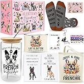 WOFIROY 11 PCS French Bulldog Gifts for Women, Best Frenchie Gift, Funny Gifts for Dog Lovers with Glass Cup Tote Bag Makeup Bag Socks 2 Kitchen Towels Keychain for Birthday Christmas Mother's Day