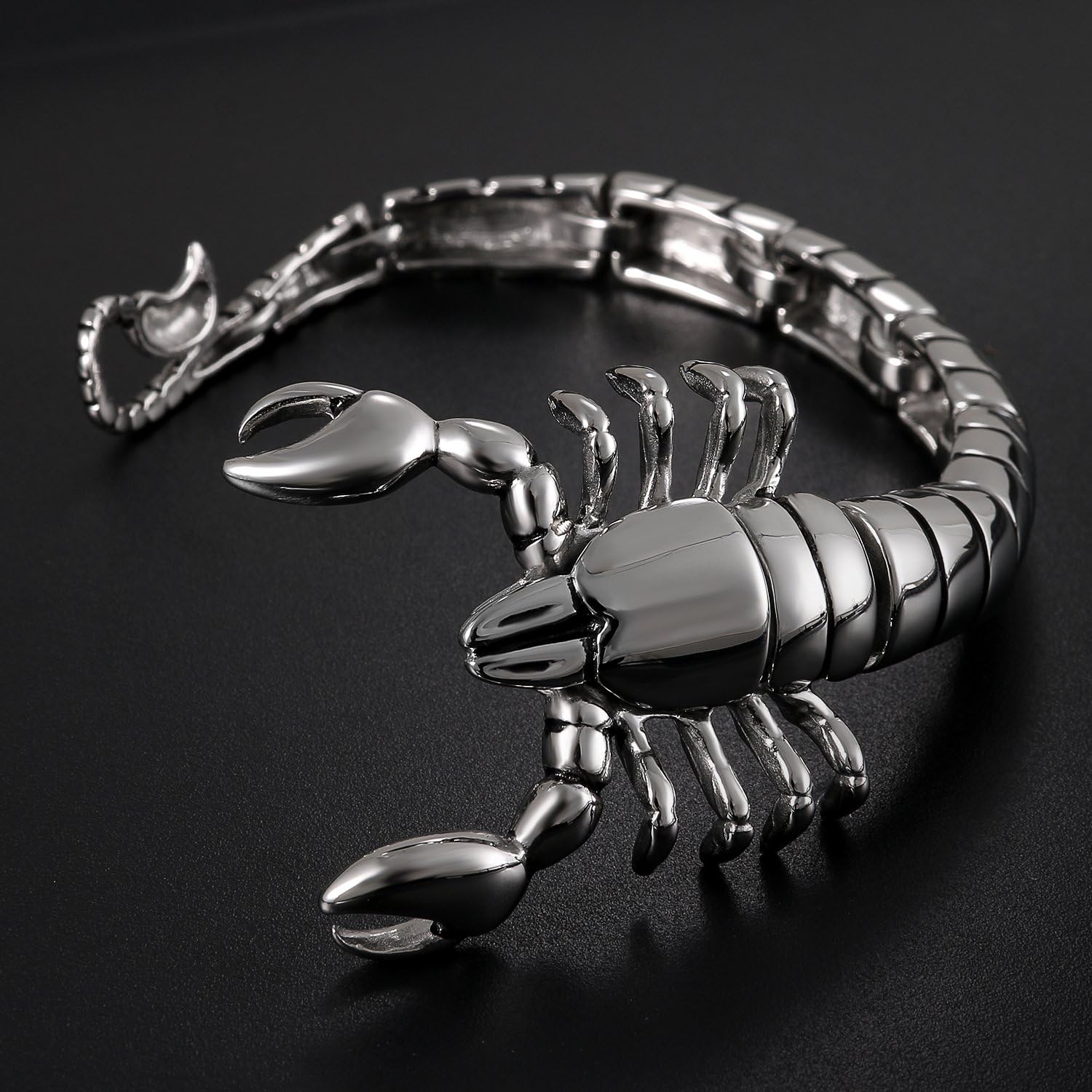 Bikers 50MM High Polished Stainless Steel Large and Heavy Gothic Scorpion Link Bangle Bracelet for Men,8 Inch - Image 4