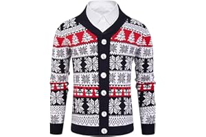 Cozople Mens Christmas Cardigan Sweater Ugly Shawl Collar Knitted Cardigan Overcoat for Xmas