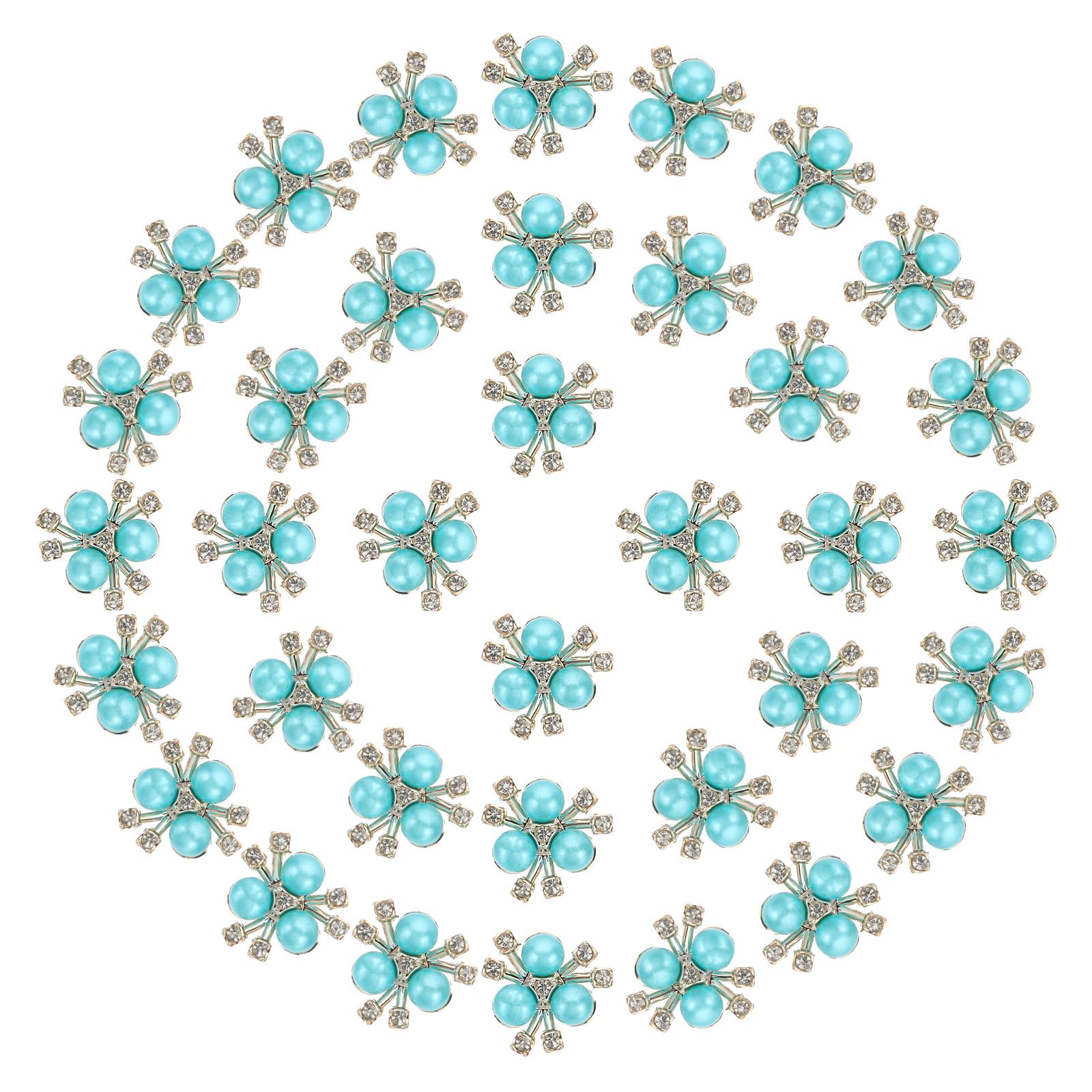 PATIKIL 40PCS Pearl Flower Buttons, Rhinestone Pearl Buttons Embellishments, Blue
