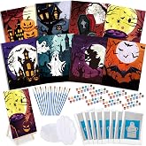 Tenceur 72 pcs Paint and Sip Kit Gift for Adults 8''x10'', Halloween 1 | Pre Drawn Canvas Bulk, DIY Painting Kit, with Paints Easels Aprons Brushes, Halloween Fall Christmas Date Night Party Decor