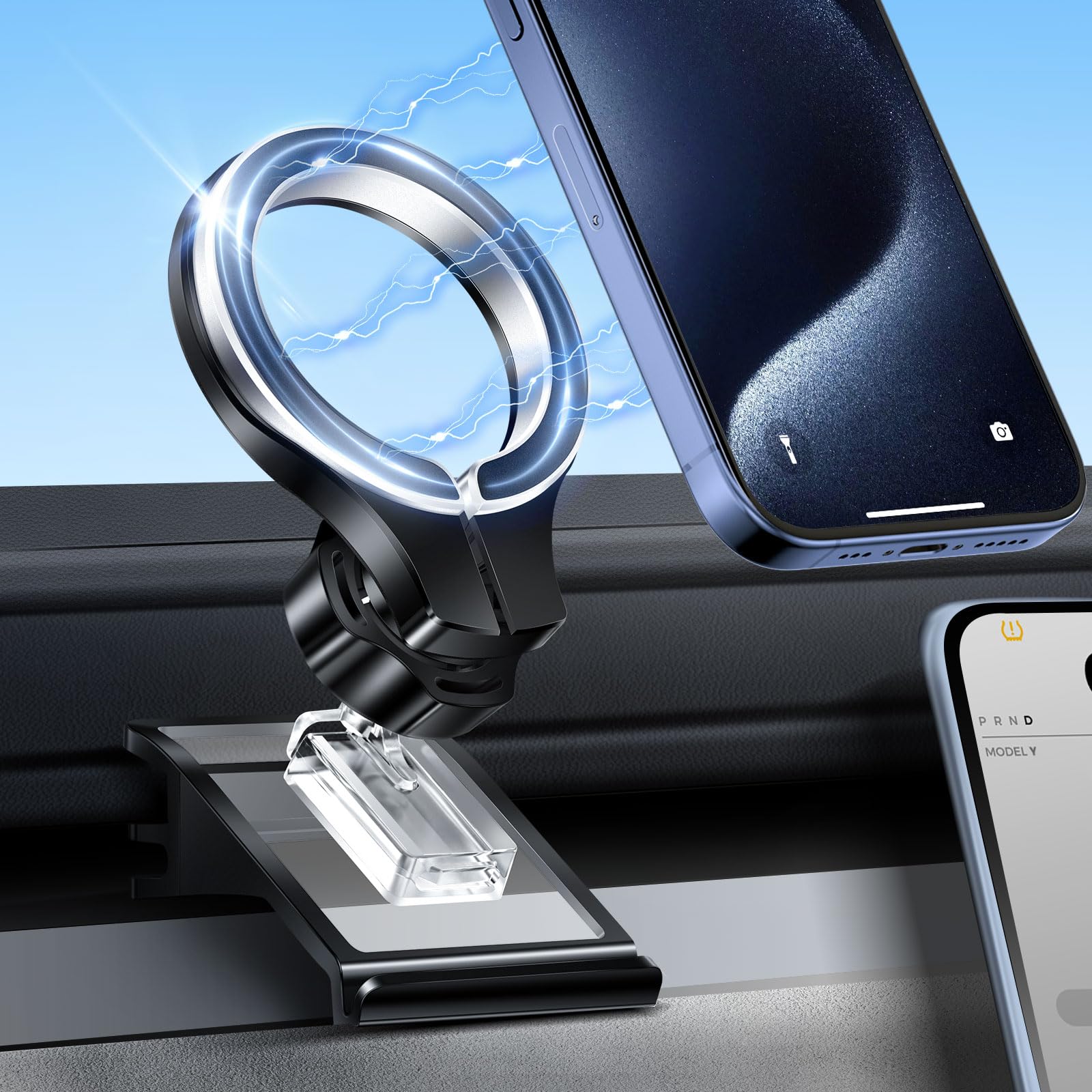 for Tesla Model Y Phone Mount: with MagSafe Dashboard Vent Holder for Tesla Model Y Accessories 2024 - Dash Car Cell Mount for iPhone 16 Samsung Smartphone All Series with Magnetic Ring
