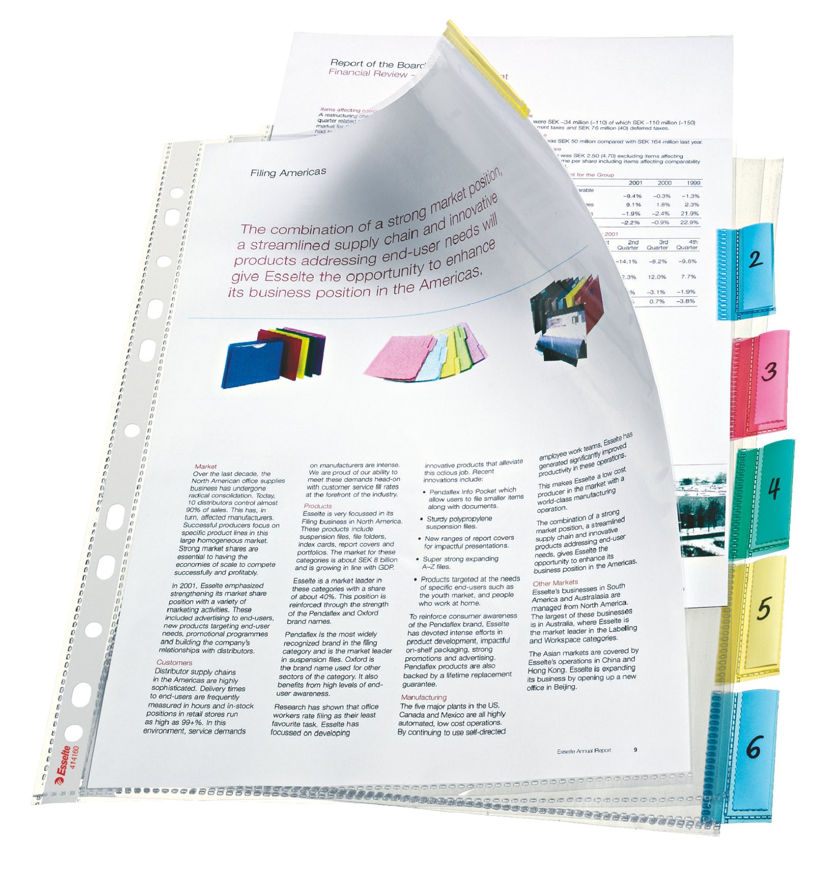 Esselte Index Punched Pocket with 6 Tabs, Holds up to 30 A4 sheets, Transparent, 130 Micron PP Material, 414160
