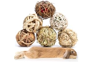 DAMPET Small Animals Play Balls, Chew Grass Balls & Rolling Chew Toys for Bunny, Improve Pets Dental Health for Rabbit, Chinchilla, Guinea Pigs, Hamsters, Gerbils, Rats, Mice (6 Pieces)