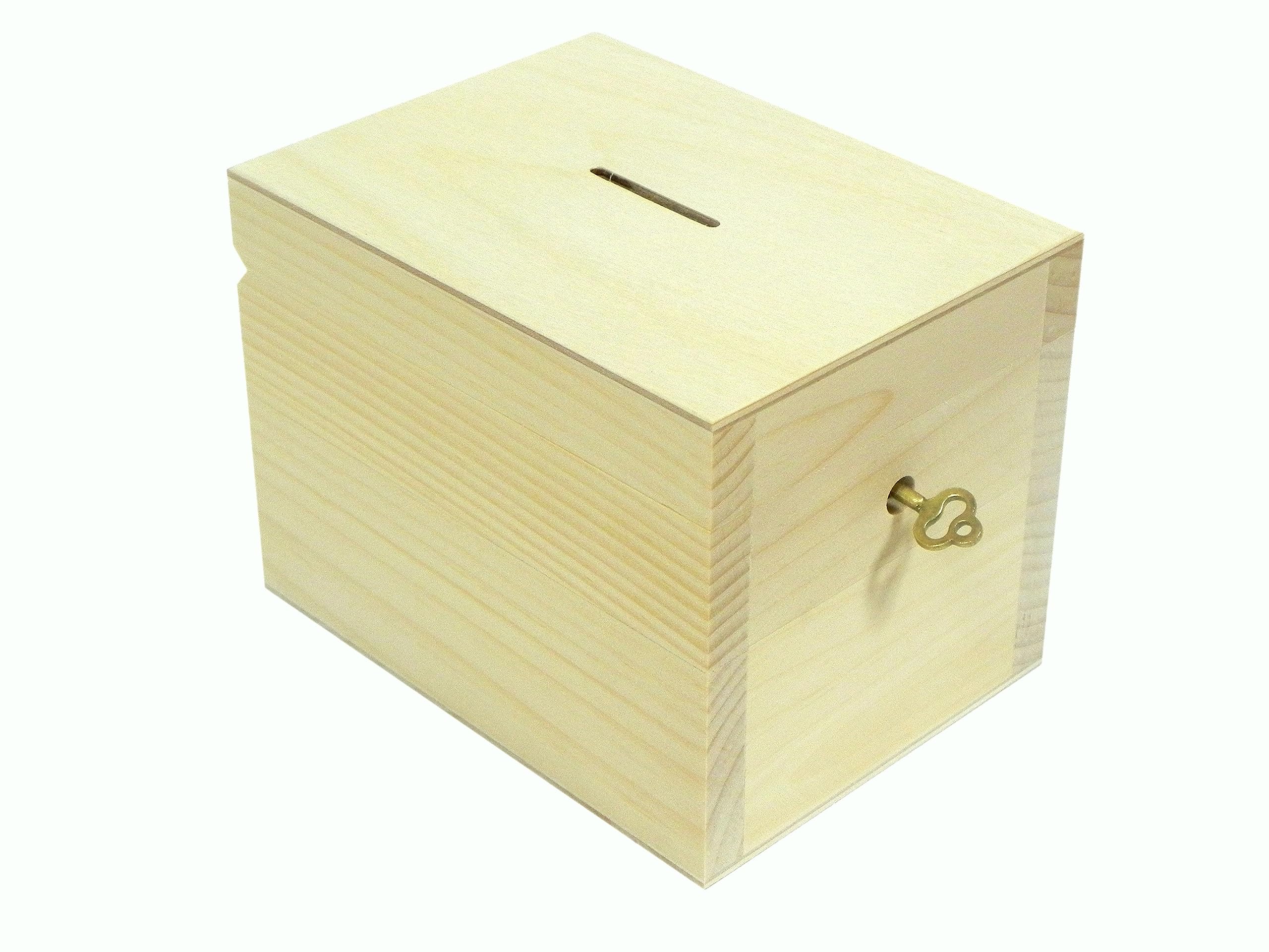 Wooden World - Wooden money box piggy bank with a key ideal for decoupage and pyrography