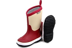 JOZNIERA Water boots for kids, Waterproof Rubber Kids Rainboot, Insulated Rubber Neoprene Rain Boots for Toddlers Boys Girls Children