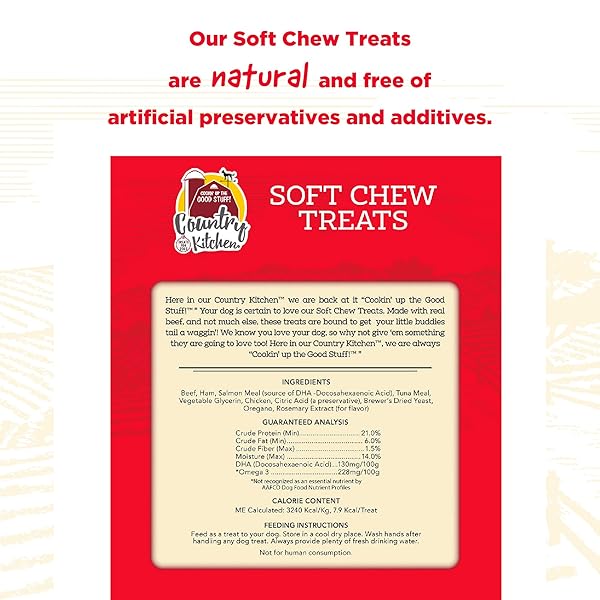 COUNTRY KITCHEN BEEF SOFT CHEW DOG TREATS, GREAT TASTING, MADE WITH REAL BEEF, RICH IN DHA & OMEGA 3, 16 OZ